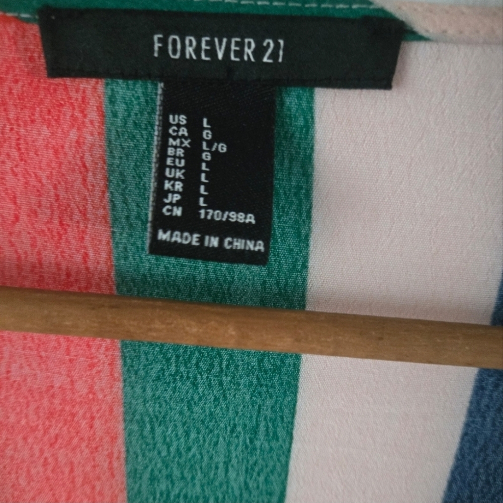 Title:Forever 21 Multicolor Stripe Tie Front Bell Sleeve Crop Top Boho Festival - Picture 5 of 7